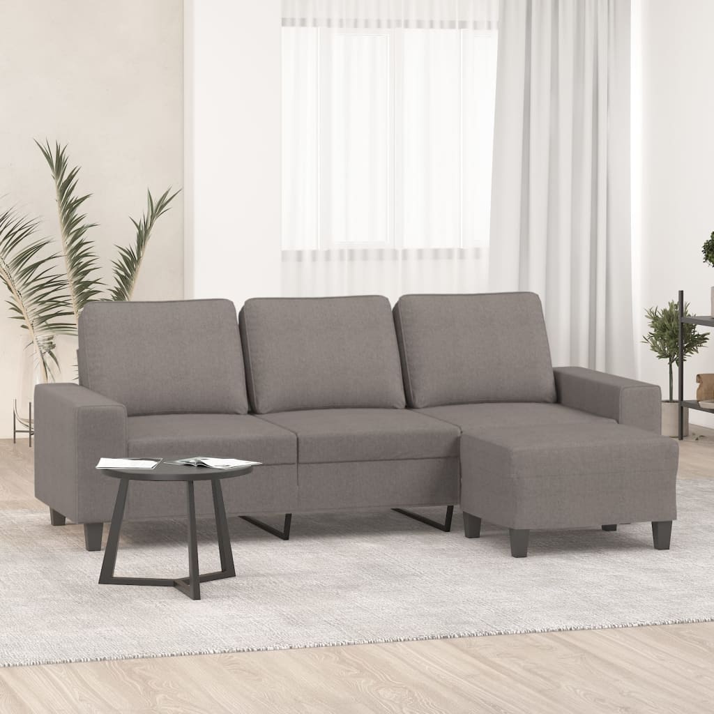 3 Seater Sofa with Ottoman Taupe 180 cm Fabric