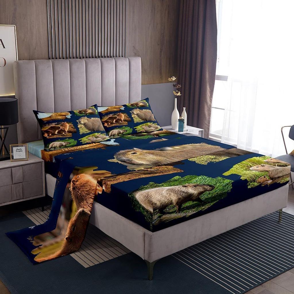 Cartoon Animal Dog Pattern Bed Hat Four-Piece Bedding Set Bedroom Dormitory Bedding Decoration