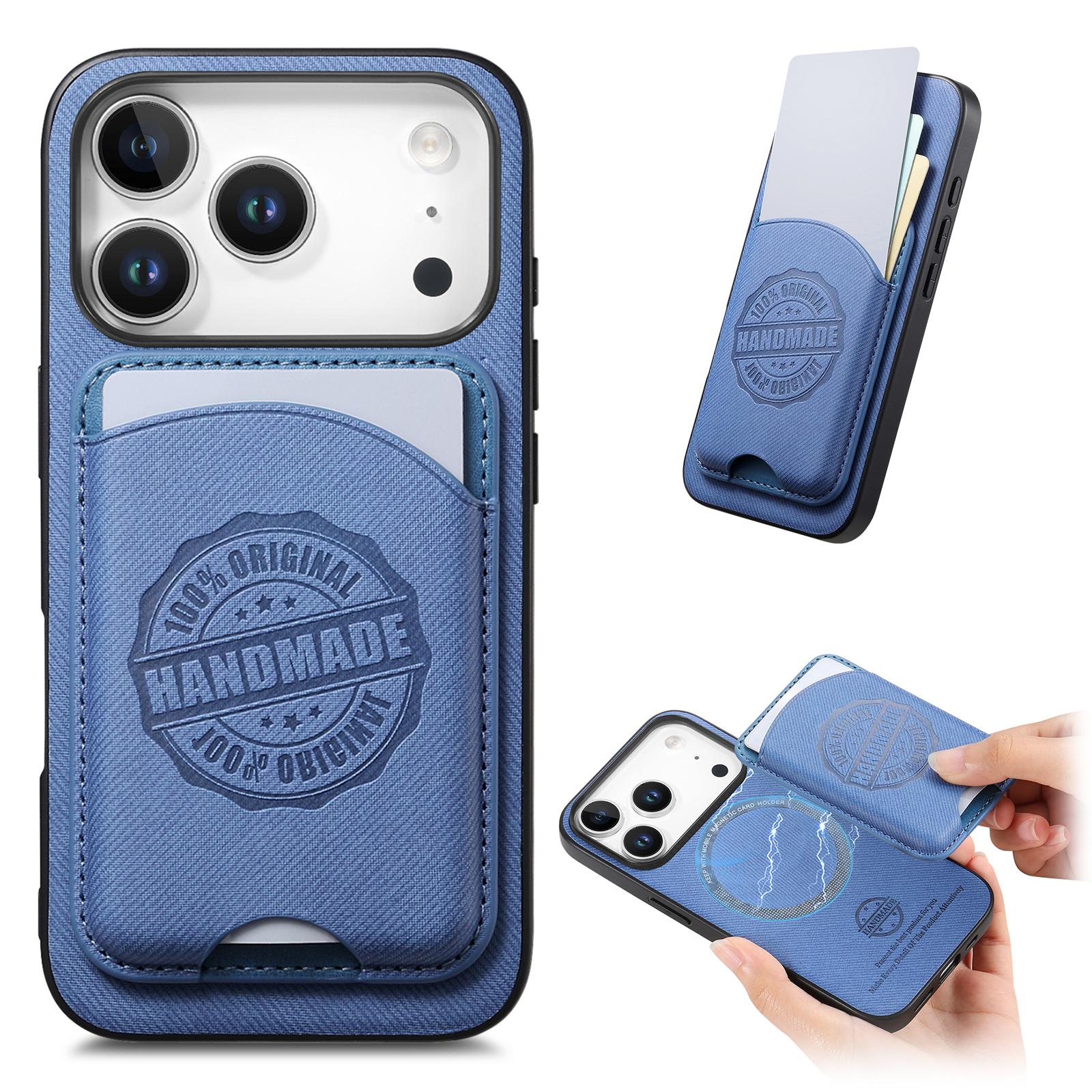 For iPhone 17 Pro Case Twill Texture Leather PC TPU Phone Cover with Detachable Magnetic Card Holder