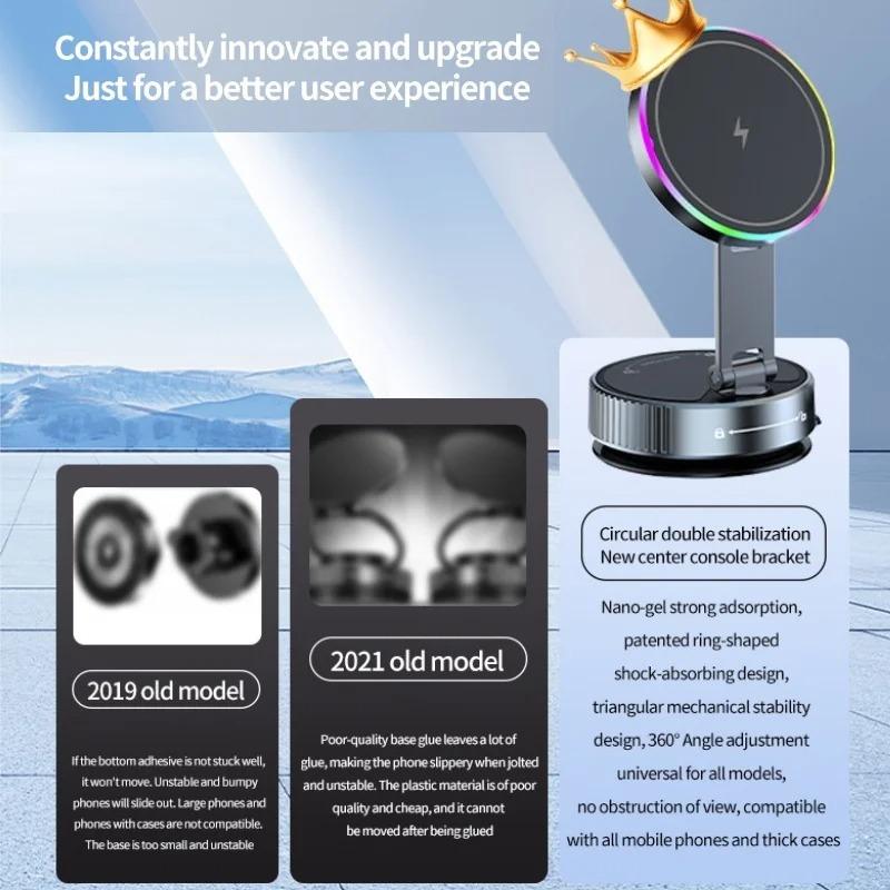 15 W Bezprzewodowa ładowarka samochodowa, chłodząca, magnetyczny uchwyt samochodowy na telefon, szybkie ładowanie, obrotowy 360 stopni, do iPhone'a 17 Pro, przyssawka próżniowa, składany