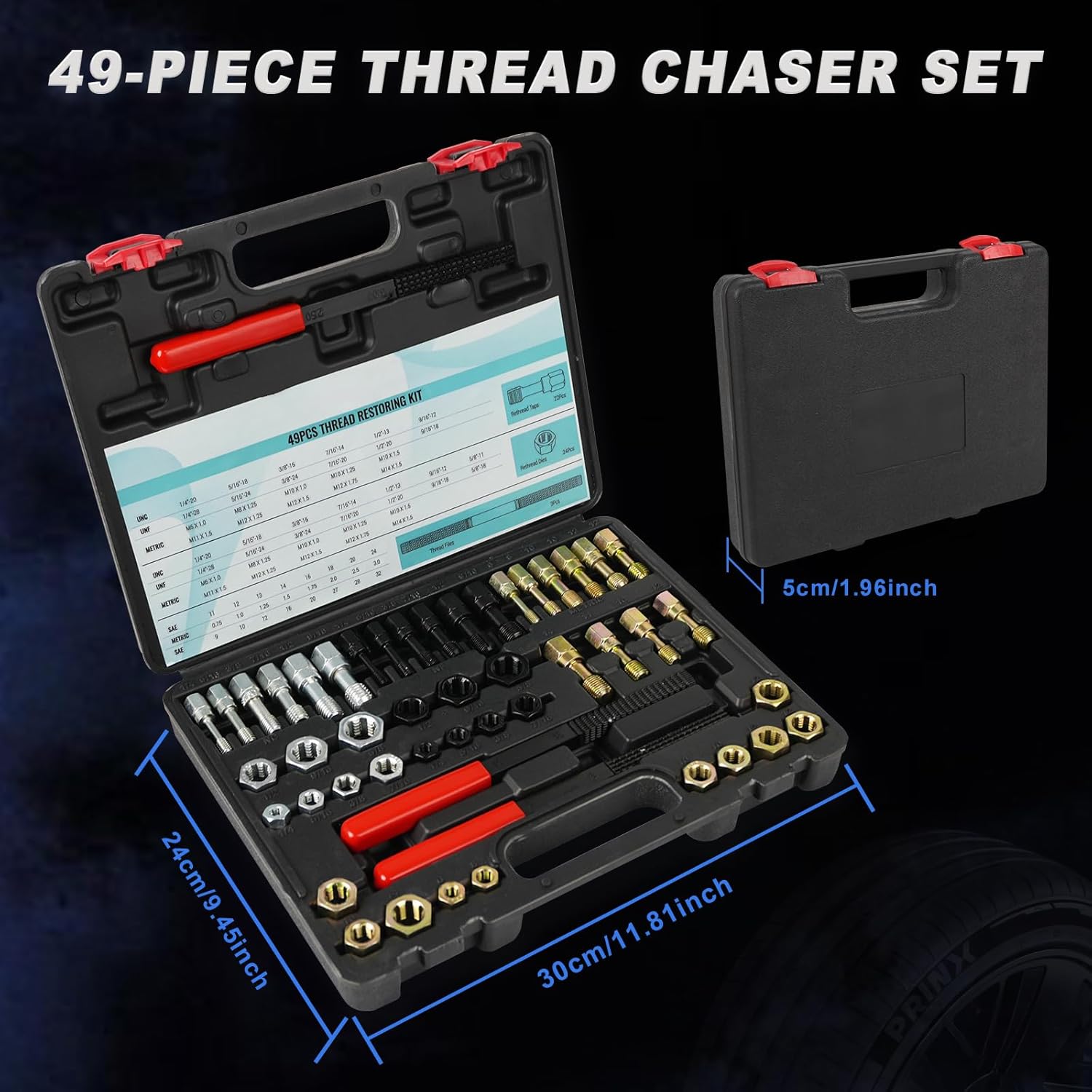 

Ремонтный набор для нарезания резьбы, 49 предметов: Набор метчикодержателей и плашкодержателей с метчиками, плашками и напильниками для резьбы UNC, UNF, метрической United States