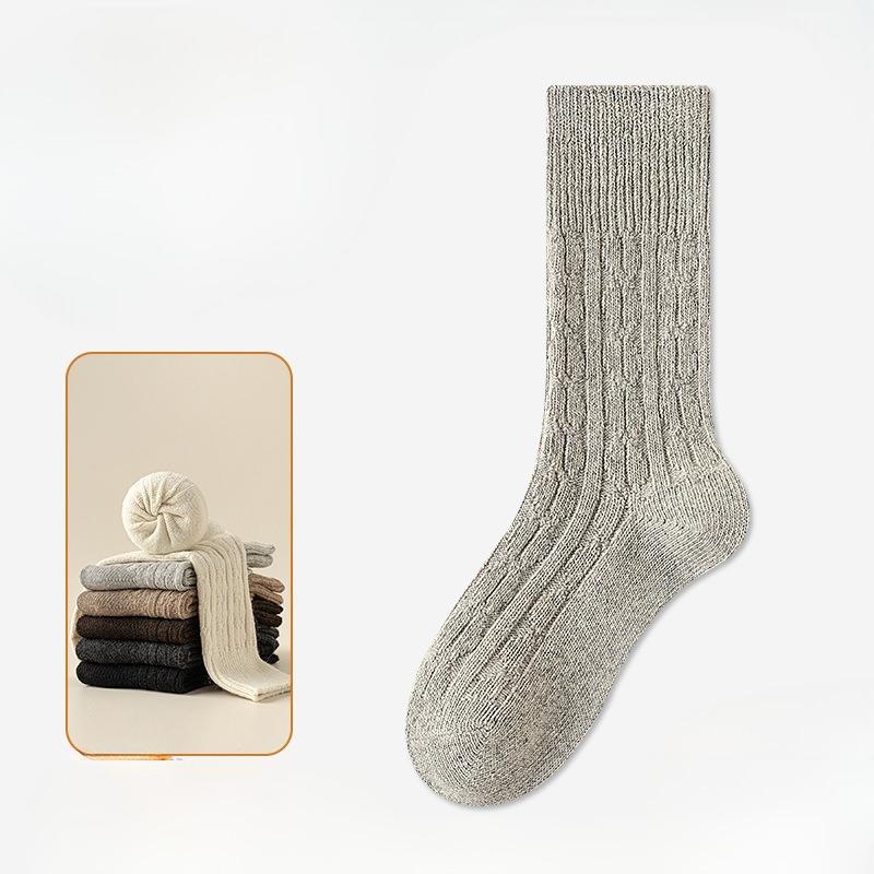 Autumn and Winter Wool Socks for Women, Long Tuft Socks, Solid Color Thickened Warm Postpartum Socks, Mid-calf Socks
