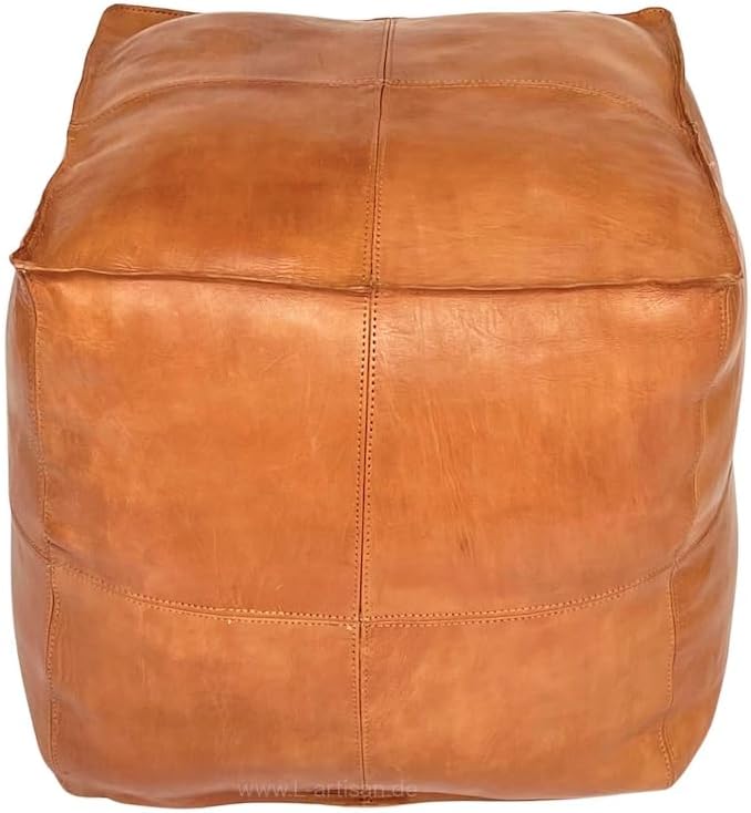 Moroccan Square Leather Pouf – 45cm X 45cm X 30cm – Handmade Genuine Goat Leather, Unfilled Ottoman for Décor & Comfort