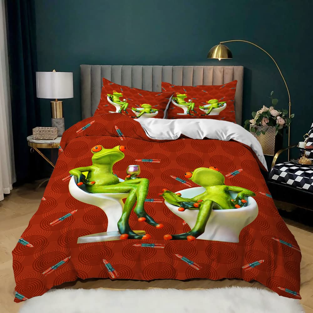 Frog Duvet Cover Set,Cartoon Frog Bedding Set Full Size King Size, Cute Frog Comforter Cover Set Quilt Cover For Teen Boys Girls