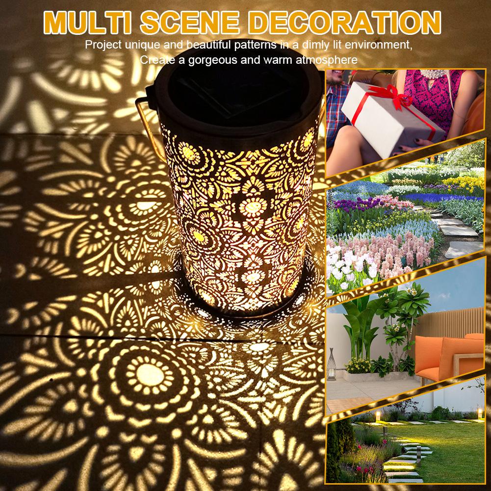 Butterfly/Flower/Leaves Outdoor LED Lights Hollowed-Out Metal Decor Lantern Outdoor Hanging Lantern for Patio Yard Pathway Decor