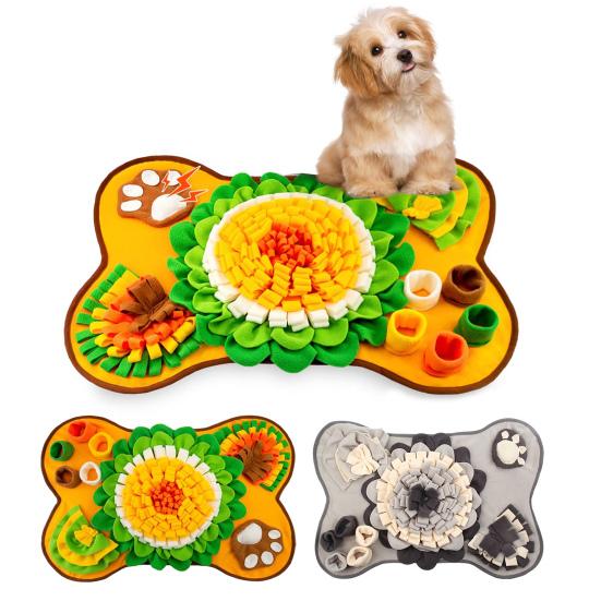 Yousheng Pet Slow Food Mat Bone Shaped Scent Training Pad Flannel Snuffle Mat with Squeakers Non-Slip Base Stress Relief Dog Toy