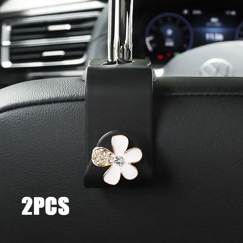 Cute Car Seat Back Hooks Diamond Camellia Flowers Decor Cartoon Bears Car Interior Storage Hook Handbag Hanging Holder Hook