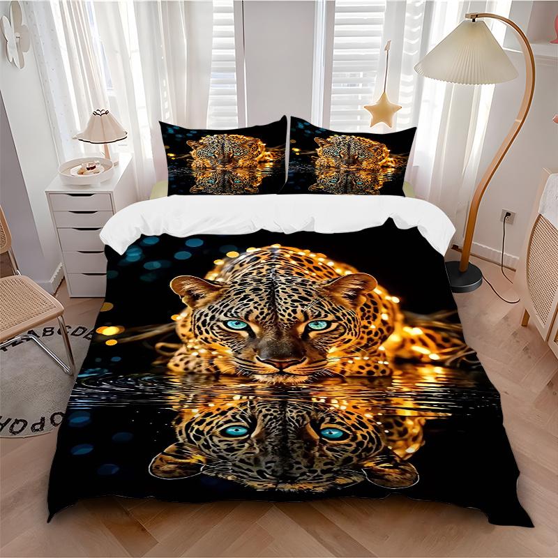 3pcs Leopard Reflection Printed Bedding Set, Soft and Comfortable Quilt Cover for Bedroom, Guest Room (1 Duvet Cover + 2 Pillowcases, Pillow Core