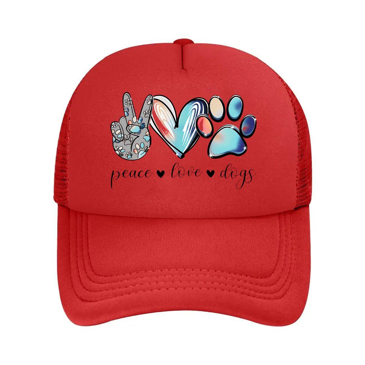 Peace Love Dogs Graphic Mesh Baseball Cap Hip Hop Adjustable