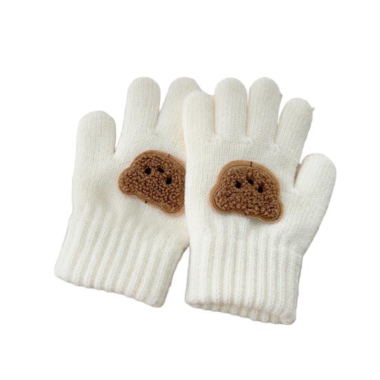 

Детские вязаные перчатки Перчатки Вышивка Медведь Теплые Эластичные Перчатки с полными пальцами Зимние перчатки для мальчиков и девочек белый