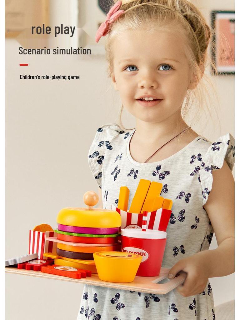 Wooden Kitchen Utensils and Hamburger Play Set - Fun Children's Toy Ornaments