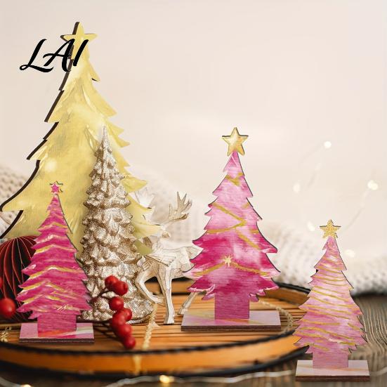 Rustic Holiday Desktop Decorations Wooden Christmas Tree Table Decoration Pine Tabletop Centerpiece Vintage Style Room Decor Farmhouse Tiered