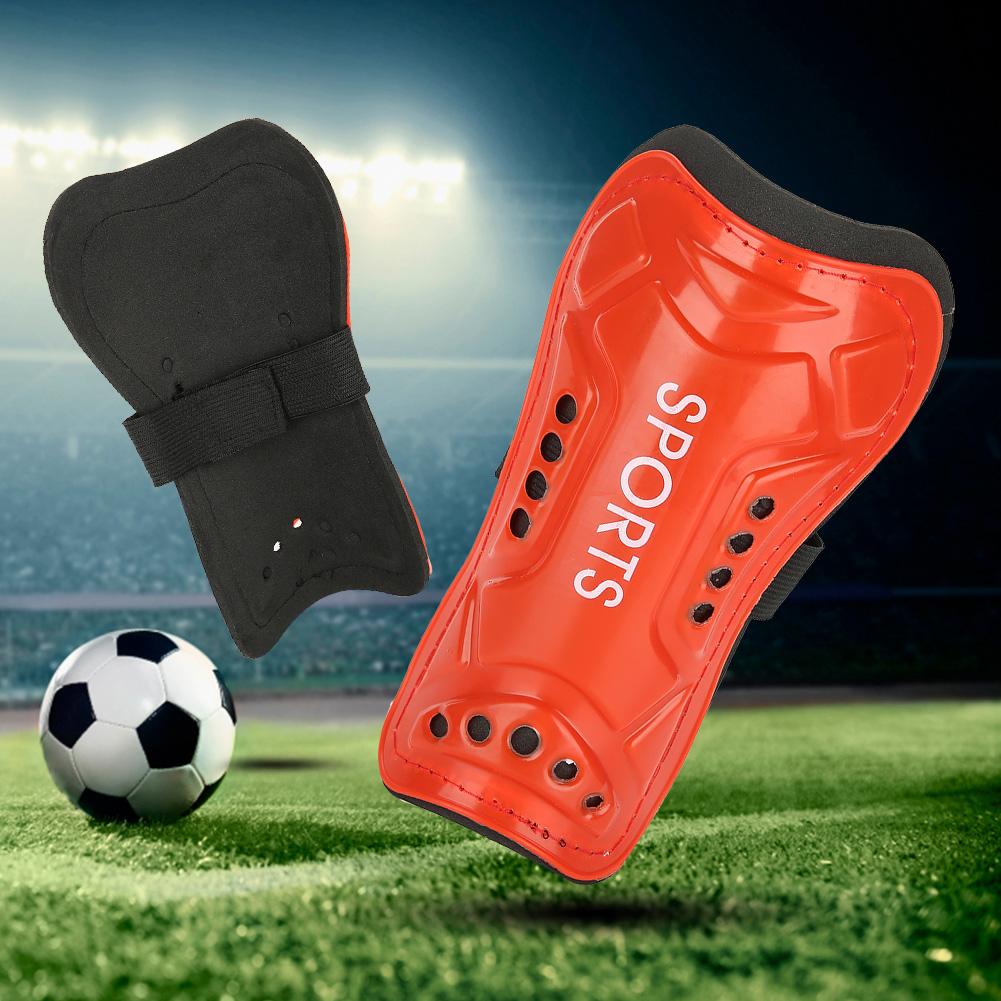 A Pair Chrld Football Shin Pads Training Leg Guards Safety Protector Adjustable Strap (Red)