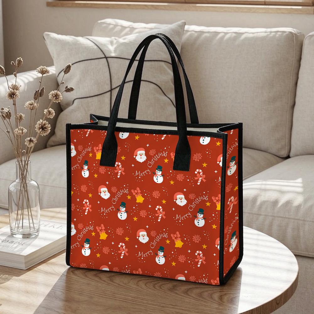 Christmas Pattern Tote Bag Holiday Portable Handbag Casual Carryall for Daily Use