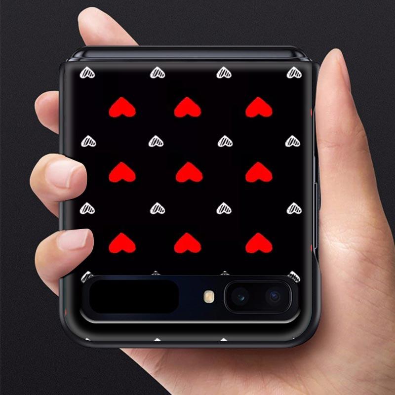 Schwarz Harte Telefon Fall Für Samsung Galaxy Z Flip 3 4 Abdeckung Für Zflip 5g Luxus Zurück Capa Dünne fundas Tasche Tier Nette Liebe Herz