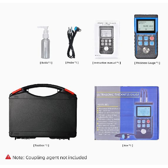 Ultrasonic Thickness Gauge 0.8-500mm 0.01mm Resolution Handheld for Metal/Steel with Sound Velocity Measurement Data Storage