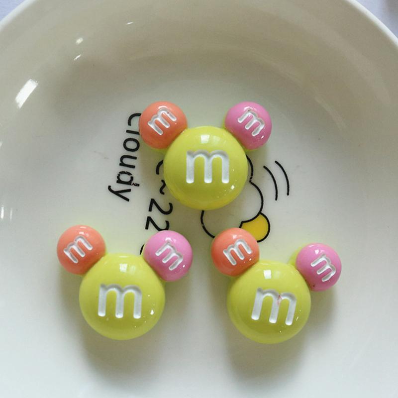 10 Pcs New Cute Bright Surface Cartoon M Beans Colour Candy Resin Scrapbook Diy Jewelry Children Party Hairpin Accessories A88