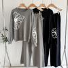 European Style Embroidered Knit Sweater & Loose Wide-Leg Pants Two-Piece Set for Women