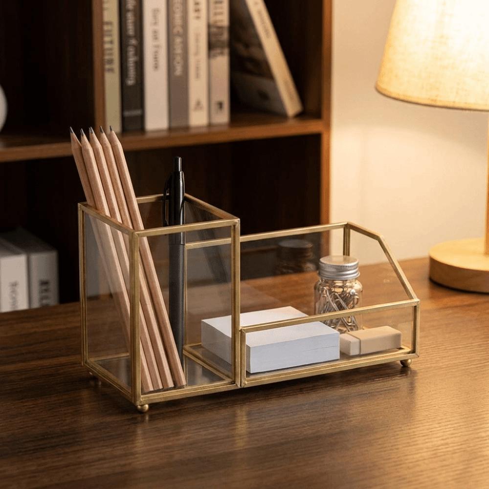 Golden Edge Business Card Box Elegant Display Stand Office Tools Name Card Holder Home
