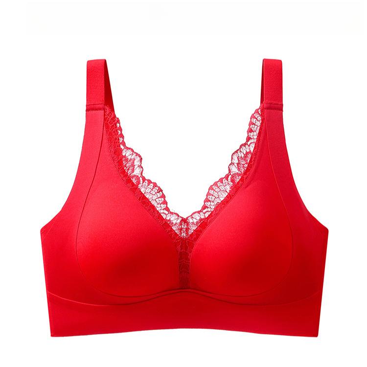 

Глубокий V Сексуальный Бюстгальтер Женское Нижнее Белье Кружевная Регулировка Двубортный Бюстгальтер Анти-Расширение 3XL красный