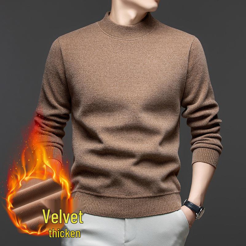 Men's Mink Fur Collar Sweater: Thick, Warm, Knitted Base Shirt for Autumn and Winter
