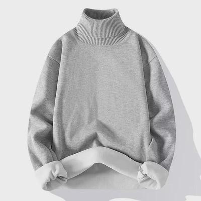 Men's Solid Color High Collar Fleece Sweater - European & American Casual Style