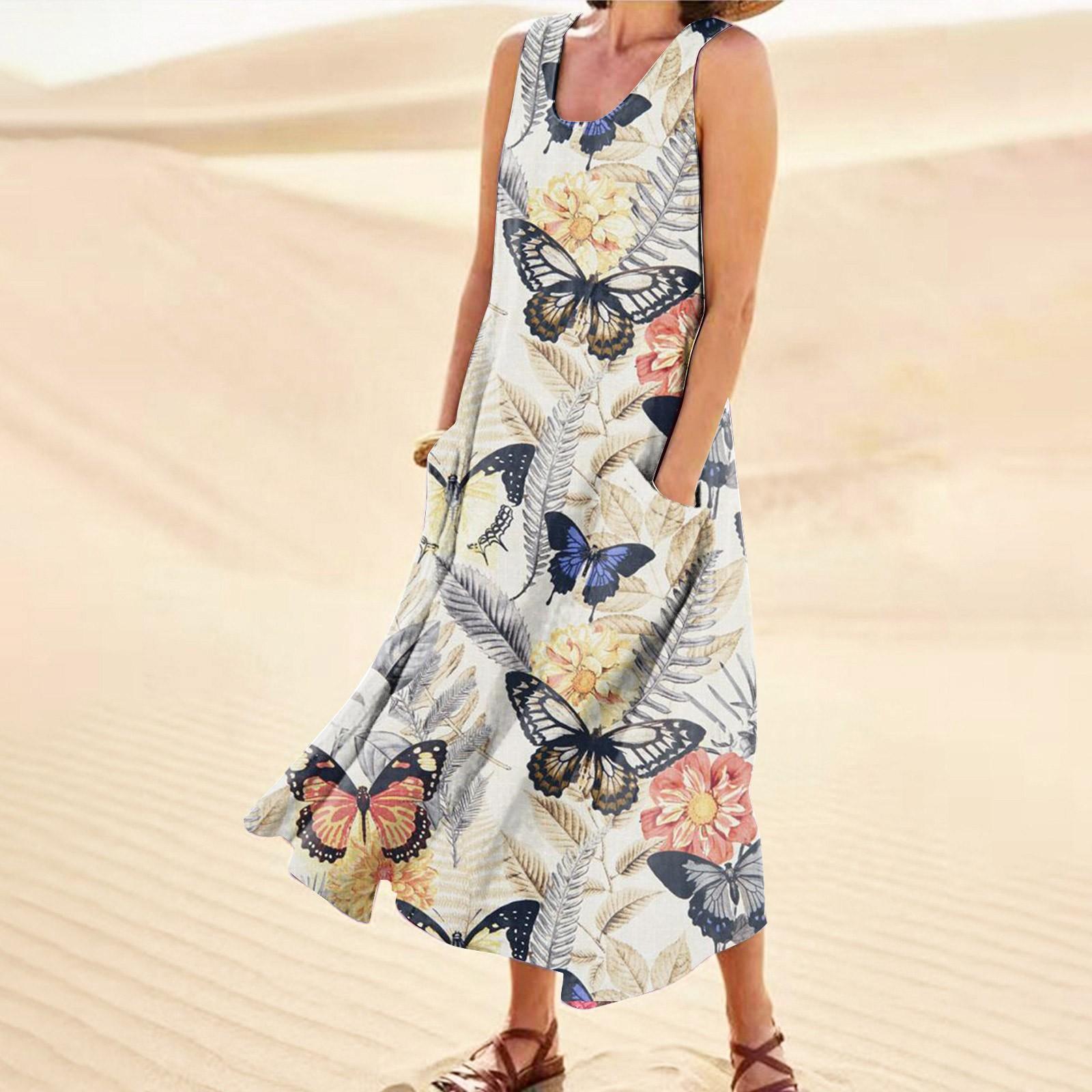 

Женское повседневное удобное хлопковое карманное платье без рукавов с градиентным принтом L белый