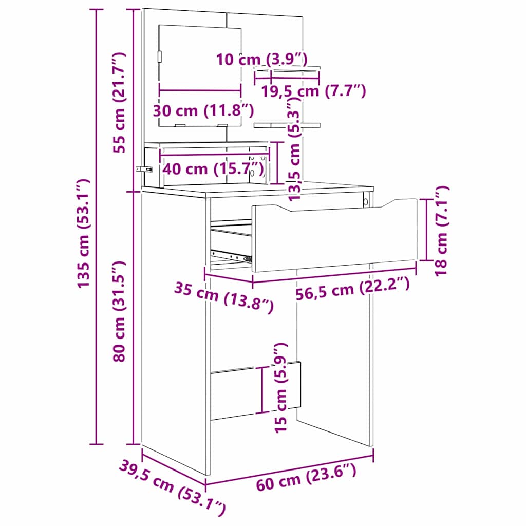Bedroom Dressing Tables Concrete Grey 80 x 39.6 x 135 cm