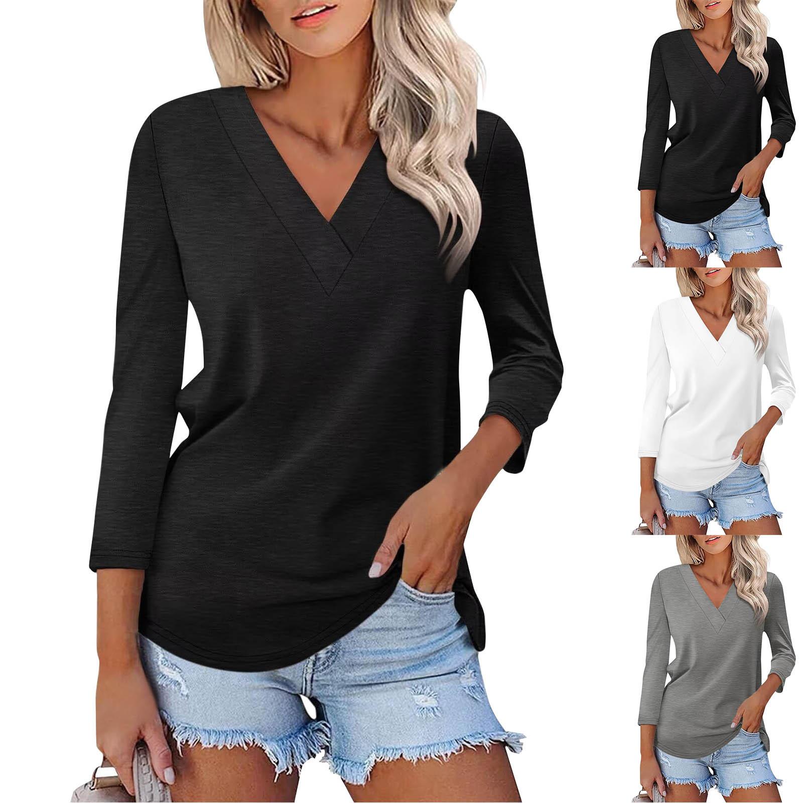 

Женские повседневные рабочие топы с длинным рукавом, пуговицами, V-образным вырезом, стильная свободная туника S чёрный