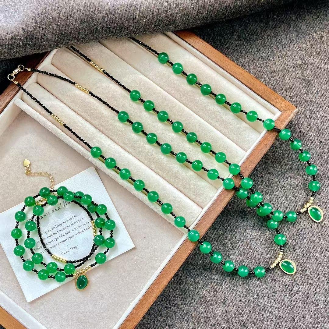 Vintage High Quality Natural Chalcedony Necklace Collarbone Chain