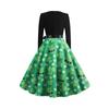 Damen Vintage Classic Kleid Langarm St. Swing-Kleid mit V-Ausschnitt und Patrick's Day-Print
