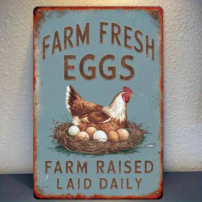 [Décor de Ferme Vintage] Plaque Métallique Rustique Vintage "Œufs Frais de la Ferme" - Décor de Ferme avec Illustration Poule et Nid