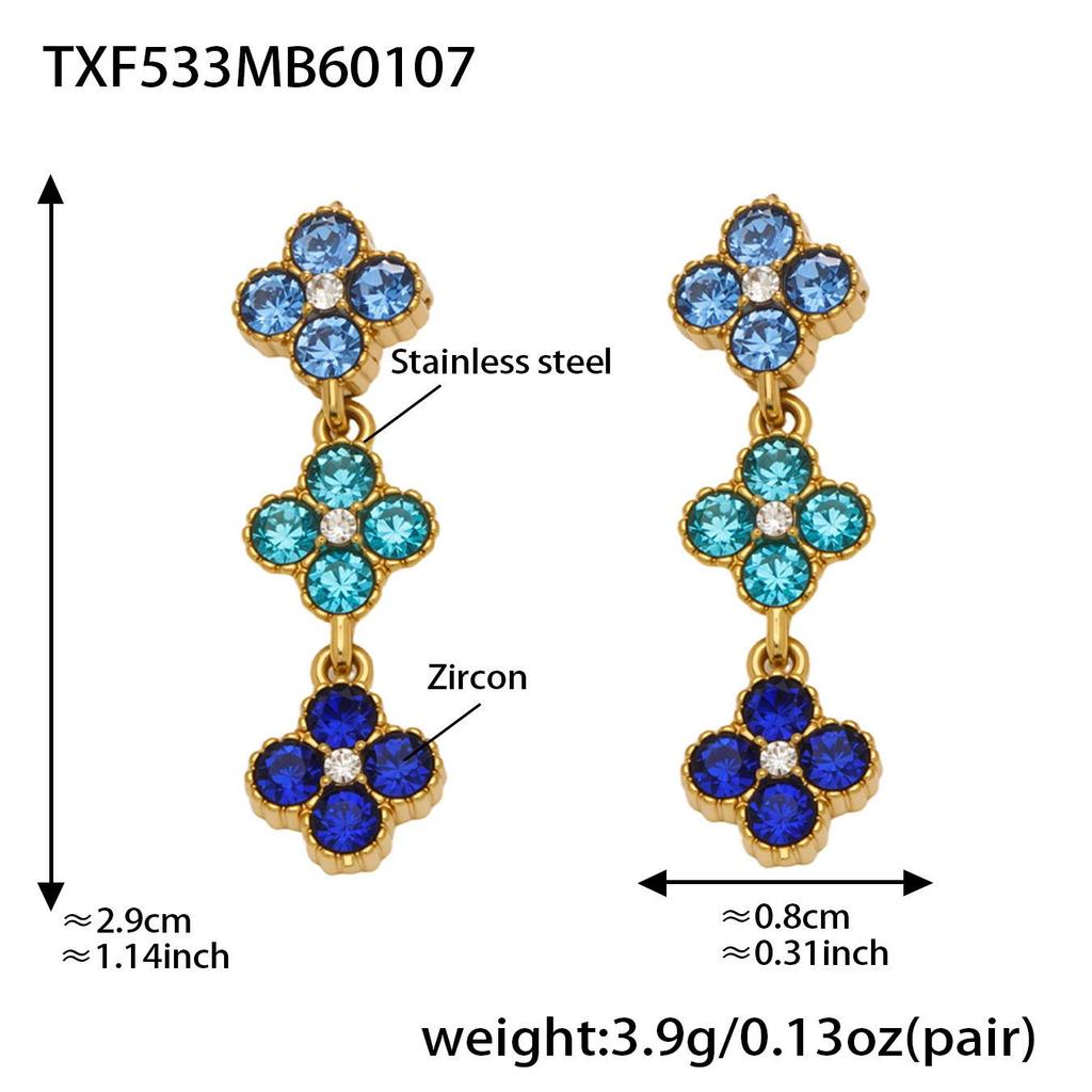 Multi-Color Zirconia Diamond Necklace, Bracelet, Ring & Earring Set - Stainless Steel