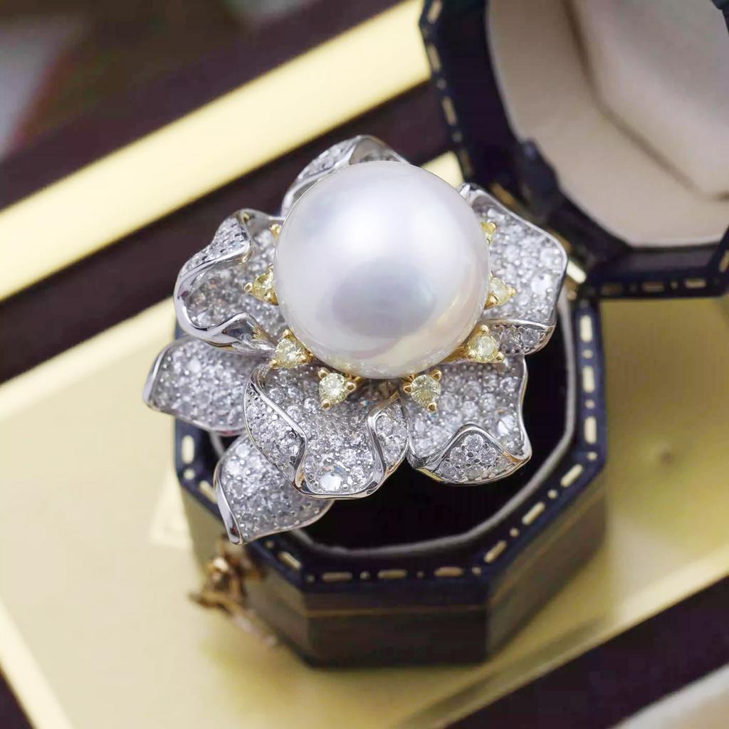 11mm Natural Nearround Pearl Fashion Flower Ring DIY 925 Silver Holder Setting Fine Wedding Jewelry for Women