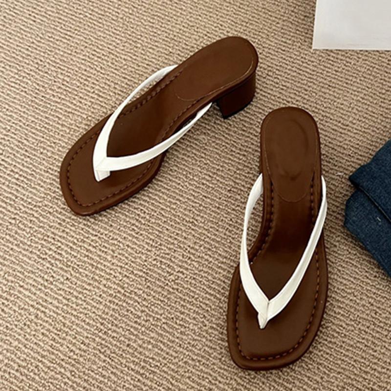 

Японский стиль Пинч Узкая полоска Клип-носок Низкий квадратный каблук Шлепанцы Женские тапочки Сандалии Женская пляжная обувь Мюли Слайды 40 белый