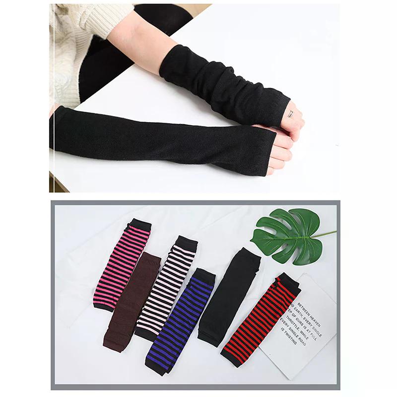 Outdoor Fashion Warm Wrist Glove Winter Warm Long Sleeves Gloves For Man Women Fingerless Stripe Knitted Elbow Mittens Elastic