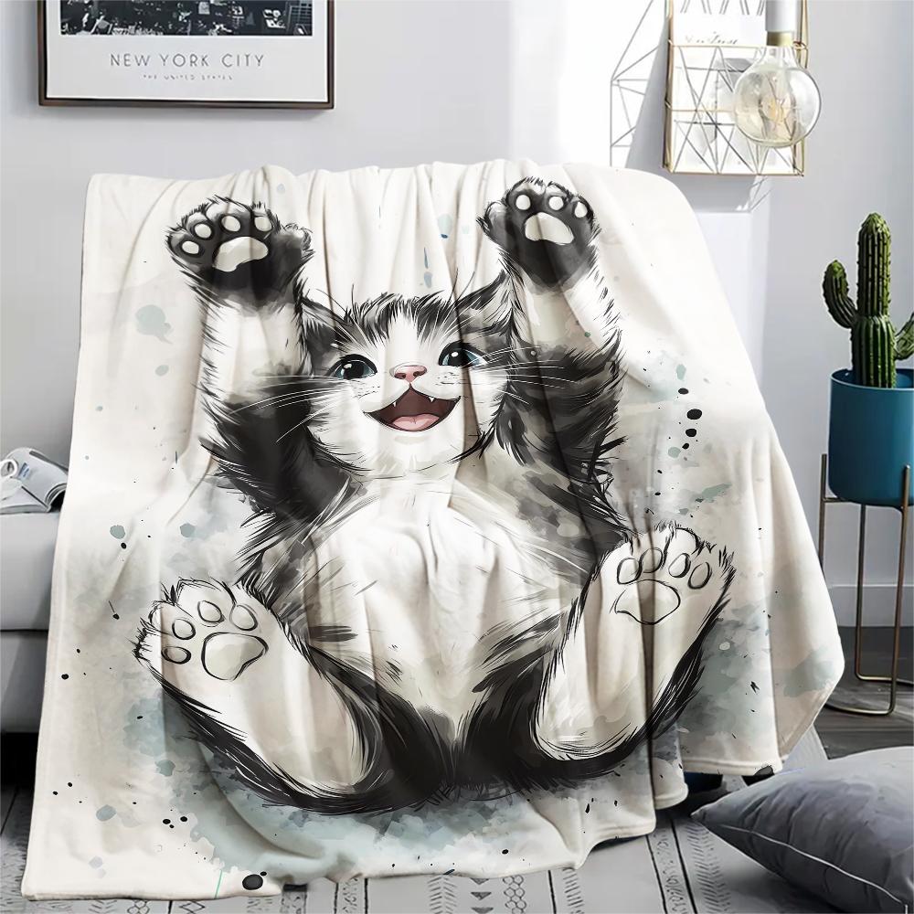 Cute Puppy and Kitten Print Flannel Blanket,High Quality Comfortable for All Seasons,Home Decor,Warmth and Comfort,Perfect for Christmas Gifts