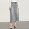 Elva' Island Women's Mid-length A-line Slit Denim Skirt