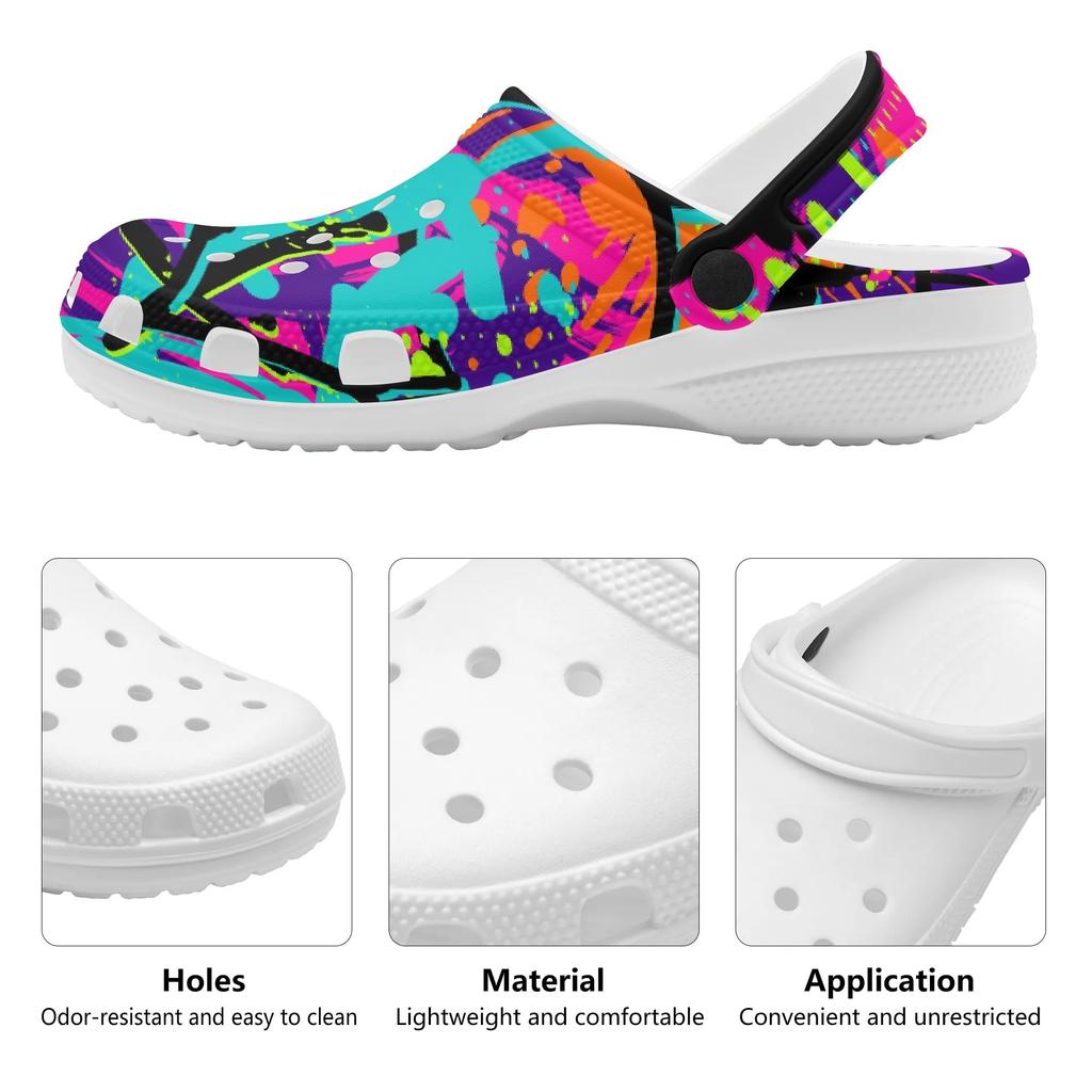 Colorful EVA Clogs for Women Men Printed Breathable Slip On Garden Shoes Lightweight Beach Pool Home Bathroom Pool Shower Use
