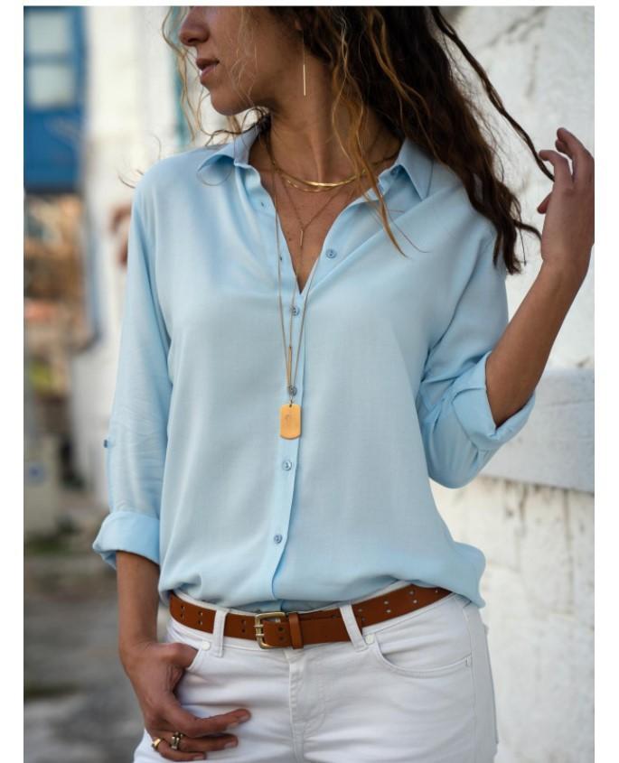 Long Sleeve Women's Deep V Button Chiffon Shirt Slim Fit Celebrity Style Inside Temperament Commuter