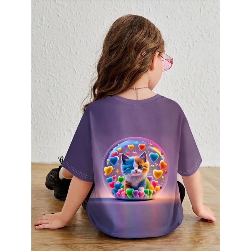 Barnkläder Flickkläder Kortärmad Flick T-shirt Tecknade Djur Tryck Casual O-Hals Flicktopp T-shirt Barn Sommarkläder