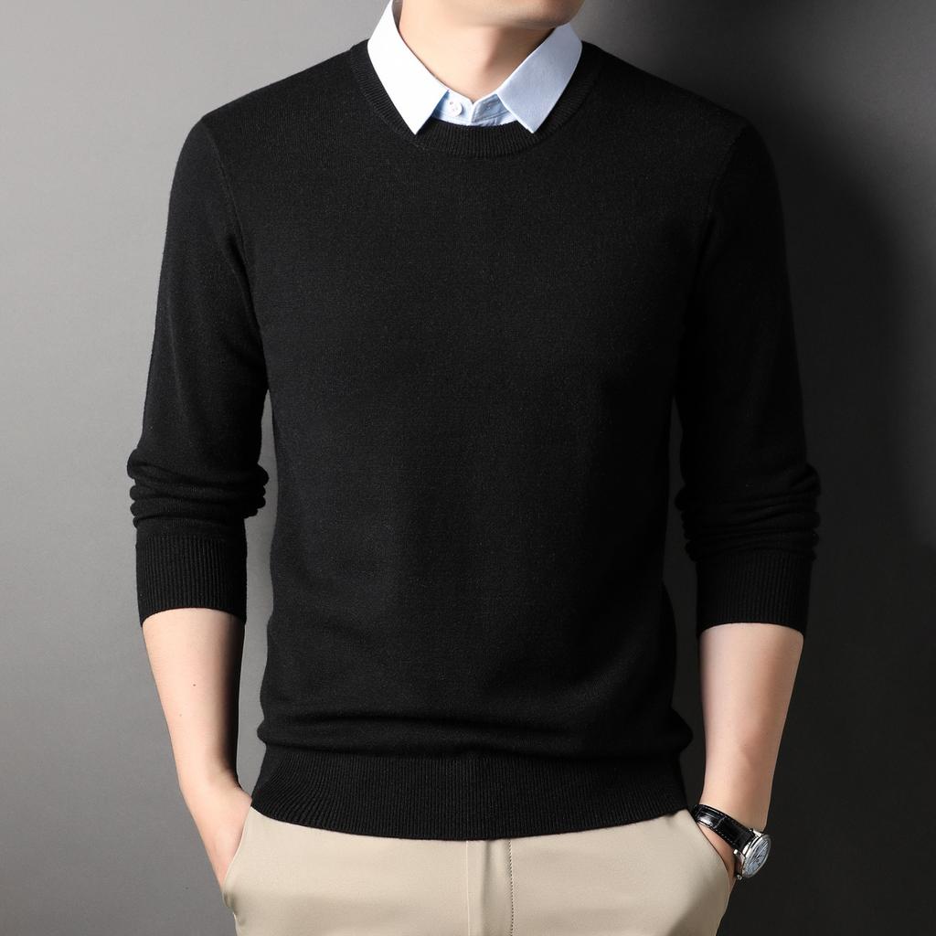 Men Thickened Long Sleeve Fake Two Piece V Neck Knit Sweater Casual Pullover Bottoming Shirt