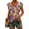 Women's Fashion V-neck Vintage Floral Print Short Sleeve Top