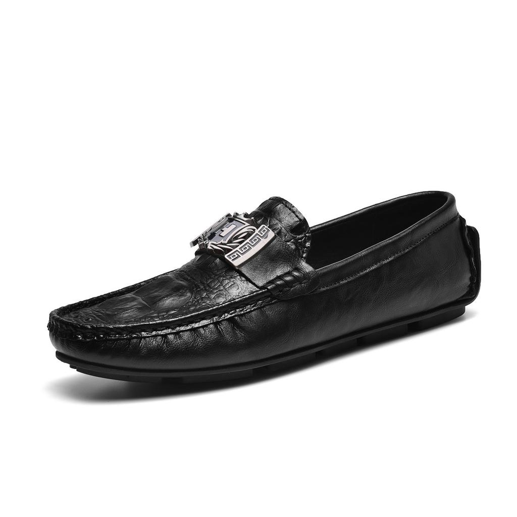 Crocodile pattern beanie shoes lazy driving shoes British casual men's leather shoes genuine leather H