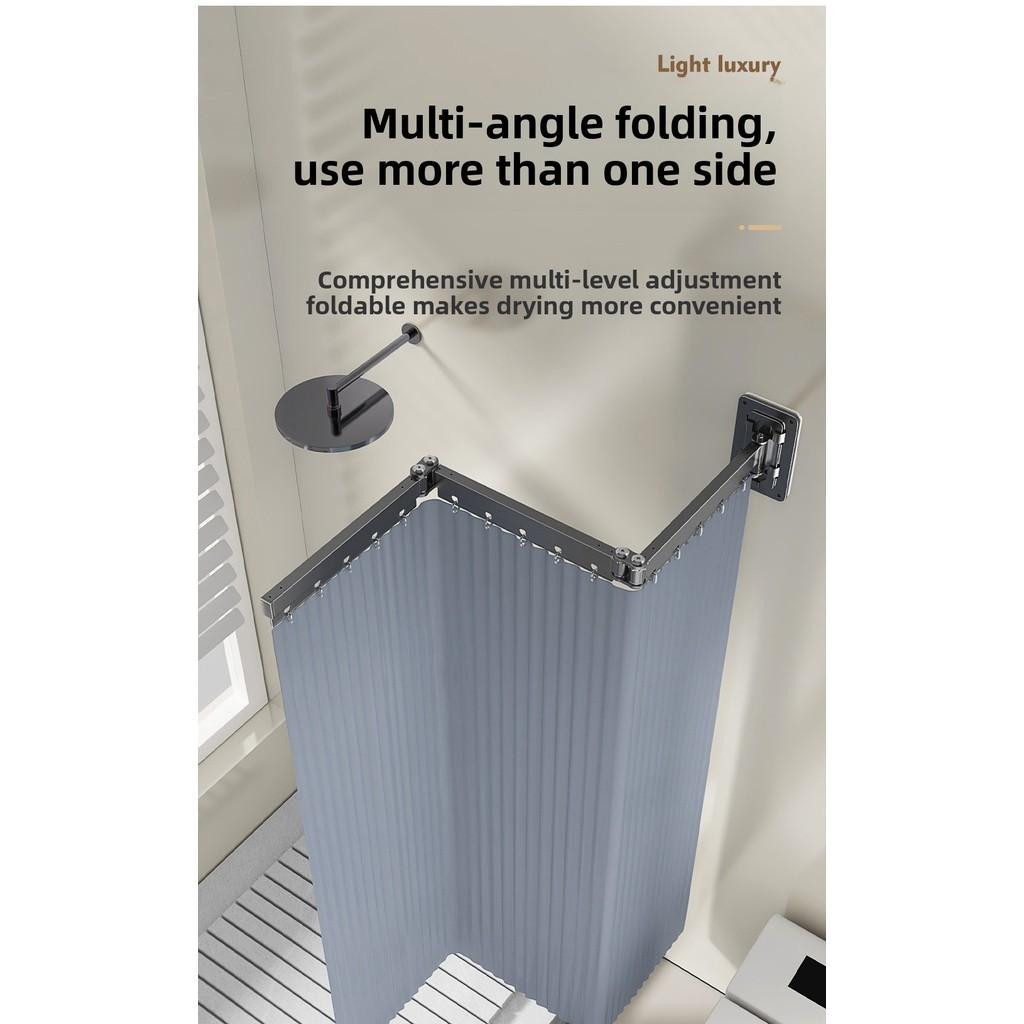 Folding Bathroom Divider No-Drill Waterproof Wet-Dry Separation Shower Curtain Alloy Track Shower Partition Supplies