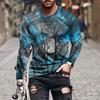 Spring and Autumn Round Neck 3D Scenic Moonlit Forest Pattern Printed Top Fashionable Casual Long Sleeved Men's T-shirts