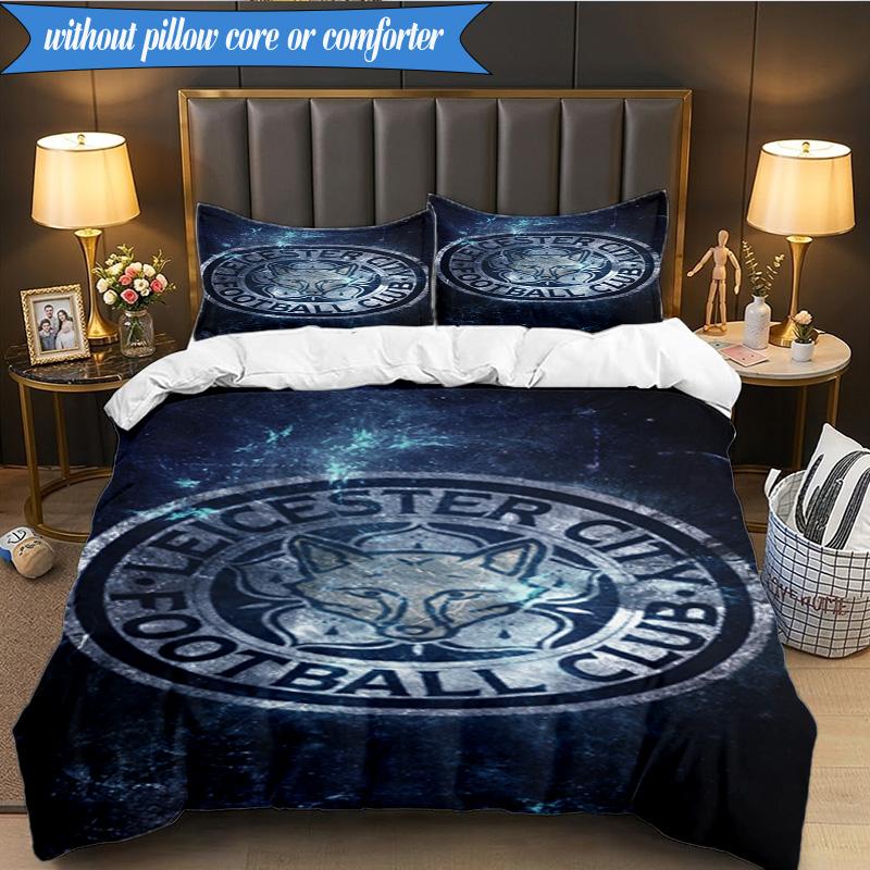 3PCS Leicester City F.C Printed Soft Bedding Set,Including 1pc Duvet Cover And 2pcs Pillowcases Perfect for Bedroom, Dormitory, Fan Gift
