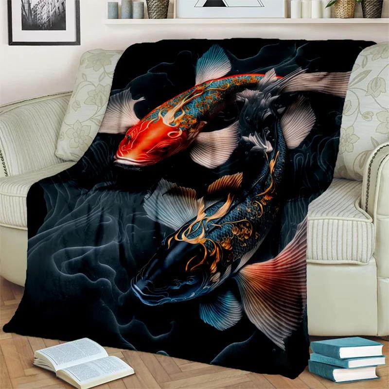 Naturalize Koi Carp Yin Yang Fish Blanket,Soft Throw Blanket for Home Bedroom Bed Sofa Picnic Travel Office Cover Blanket Kids