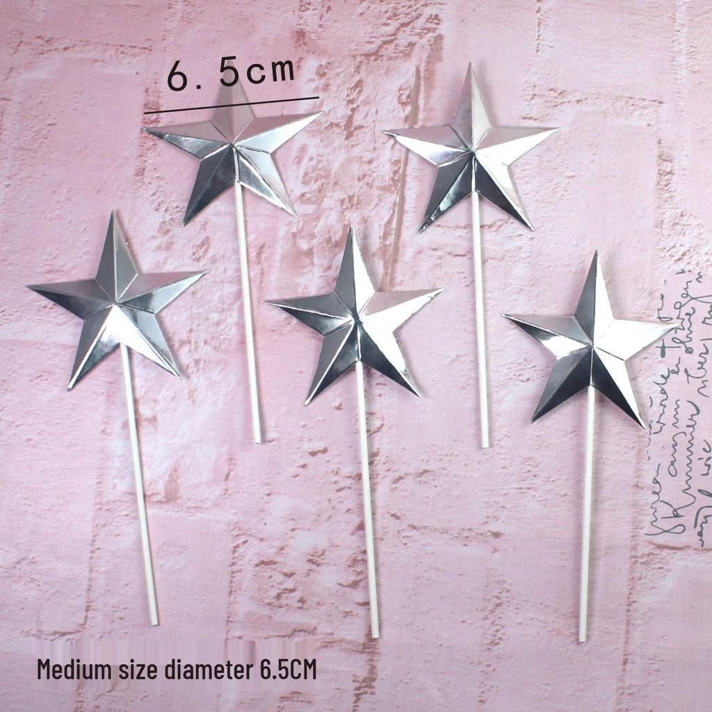 3D Hand-Folded Gold & Silver Star Cake Toppers