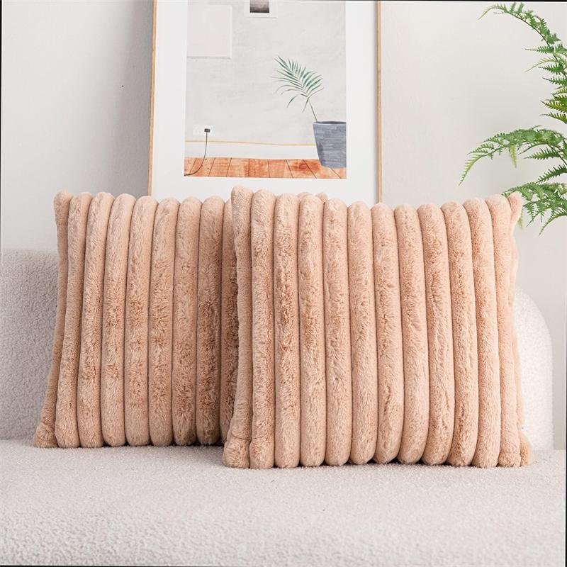 45x45cm Double-Side Faux Fur Plush Decorative Throw Pillow Covers Wide Stripe Couch Cushion Case Soft Fluffy Pillowcases JAF068